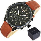 Tommy Hilfiger Gavin Chronograph Quartz Black Dial Brown Leather Strap Watch for Men - 1791470 Buy Now By Tommy Hilfiger