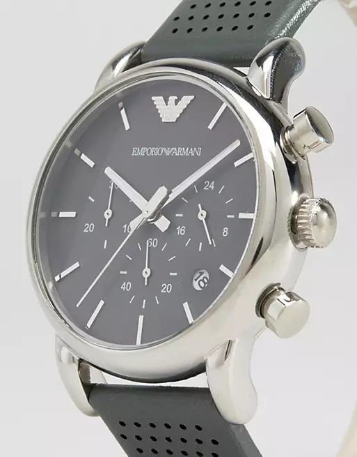 Emporio Armani Luigi Chronograph Quartz Grey Dial Grey Leather Strap Watch For Men - AR1735 Buy Now By Emporio Armani