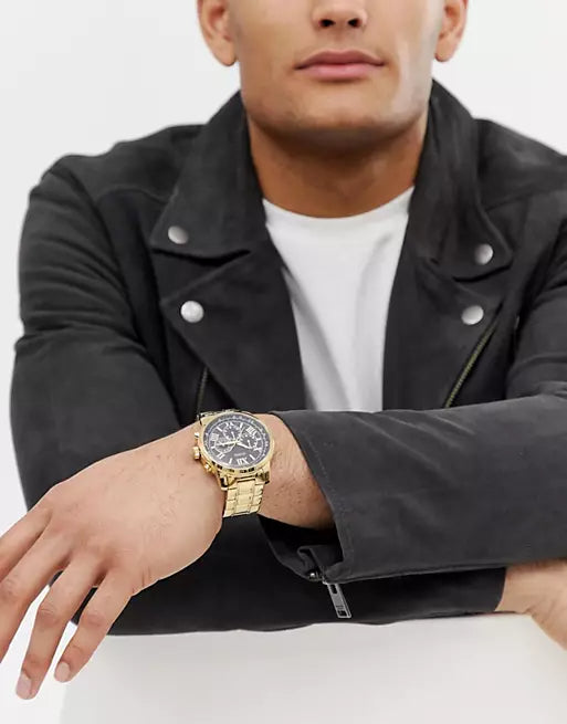 Guess Horizon Chronograph Black Dial Gold Steel Strap Watch For Men - W0379G4 Buy Now By Guess