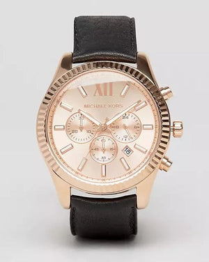 Michael Kors Lexington Chronograph Rose Gold Dial Black Leather Strap Watch For Men - MK8516 Buy Now By Michael Kors