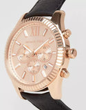 Michael Kors Lexington Chronograph Rose Gold Dial Black Leather Strap Watch For Men - MK8516 Buy Now By Michael Kors