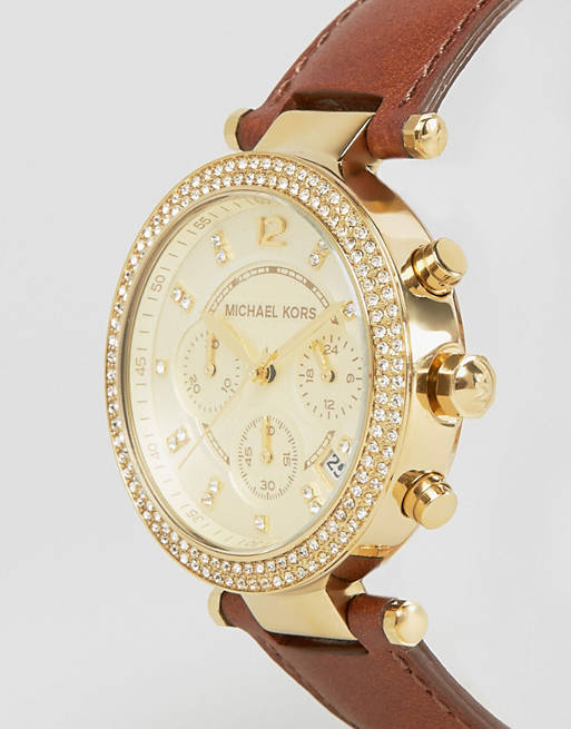 Michael Kors Parker Champagne Gold Dial Brown Leather Strap Watch for Women - MK2249 Buy Now By Michael Kors