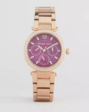 Michael Kors Mini Parker Multi-Function Plum Mother of Pearl Dial Rose Gold Steel Strap Watch For Women - MK6403 Buy Now By Michael Kors
