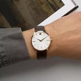 Movado Ultra Slim White Dial Brown Leather Strap Watch For Men - 0607089 Buy Now By Movado