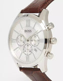 Hugo Boss Ambassador Chronograph Silver Dial Brown Leather Strap Watch For Men - HB1513195 Buy Now By Hugo Boss