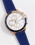 Tommy Hilfiger Bank Multifunction Quartz White Dial Blue Rubber Strap Watch for Men - 1791778 Buy Now By Tommy Hilfiger