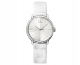 Calvin Klein Accent Silver Dial White Leather Strap Watch for Women - K2Y2X1K6 Buy Now By Calvin Klein