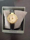 Guess Park Avenue Quartz Gold Dial Black Leather Strap Watch For Women - W0838L1 Buy Now By Guess
