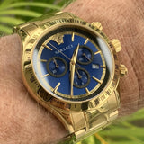 Versace Classic Chronograph Quartz Blue Dial Gold Steel Strap Watch For Men - VEV700619 Buy Now By Versace