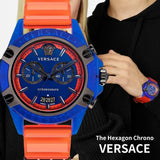Versace Icon Active Chronograph Quartz Blue Dial Orange Rubber Strap Watch For Men - VEZ700922 Buy Now By Versace