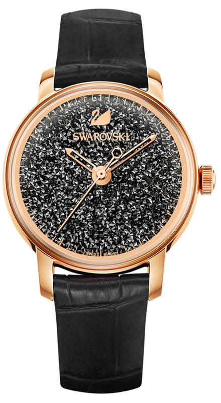 Swarovski Crystalline Hours Black Dial Black Leather Strap Watch for Women - 5295377 Buy Now By Swarovski