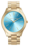 Michael Kors Slim Runway Blue Dial Gold Steel Strap Watch for Women - MK3265 Buy Now By Michael Kors