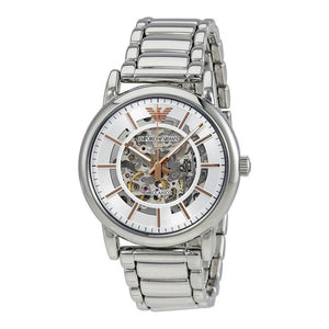 Emporio Armani Meccanico Skeleton Silver Dial Silver Steel Strap Watch For Men - AR1980 Buy Now By Emporio Armani
