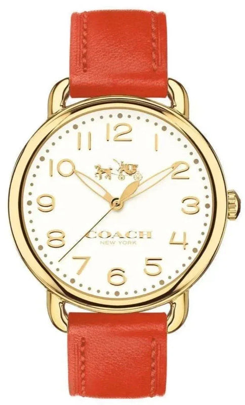 Coach Delancey Ivory Dial Orange Leather Strap Watch for Women - 14502719 Buy Now By Coach