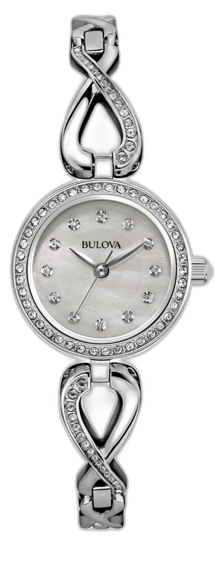 Bulova Crystals Quartz Mother of Pearl Dial Silver Steel Strap Watch for Women - 96X129 Buy Now By Bulova