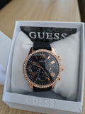 Guess Solar 40mm Black & Rose Gold Dial Black Rubber Strap Watch For Women - W1135L4 Buy Now By Guess