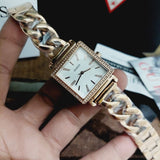 Guess Vanity Diamonds Silver Dial Gold Steel Strap Watch for Women - W1030L4 Buy Now By Guess