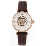 Emporio Armani Meccanico Skeleton Mother of Pearl Dial Brown Leather Strap Watch For Women - AR1993 Buy Now By Emporio Armani