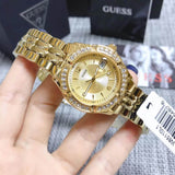 Guess Dazzling Diamonds Gold Dial Gold Steel Strap Watch for Women - W85110L1 Buy Now By Guess