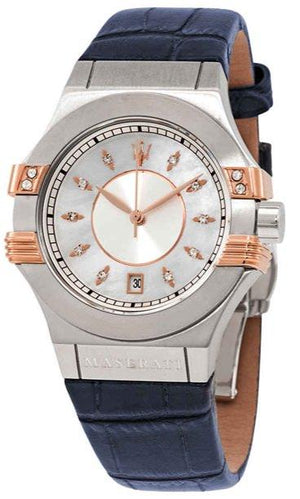 Maserati Potenza Diamonds Silver Dial Blue Leather Strap Watch For Women - R8851108502 Buy Now By Maserati