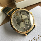 Versace V-Circle Manifesto Gold Dial Black Leather Strap Watch for Men - VBQ030017 Buy Now By Versace