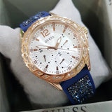 Guess Swirl Analog Quartz White Dial Blue Rubber Strap Watch for Women - W1096L4 Buy Now By Guess