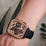 Fossil Inscription Automatic Skeleton Rose Gold Dial Black Leather Strap Watch for Men - BQ2572 Buy Now By Fossil