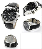 Emporio Armani Valente Chronograph Black Dial Black Leather Strap Watch For Men - AR1633