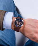 Guess Tailor Analog Blue Dial Brown Leather Strap Watch for Men - GW0389G3 Buy Now By Guess