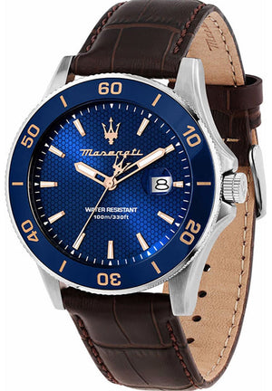 Maserati Competizione Analog Blue Dial Brown Leather Strap Watch for Men - R8851100004 Buy Now By Maserati