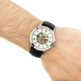 Fossil Grant Automatic Skeleton White Dial Black Leather Strap Watch for Men - ME3101 Buy Now By Fossil