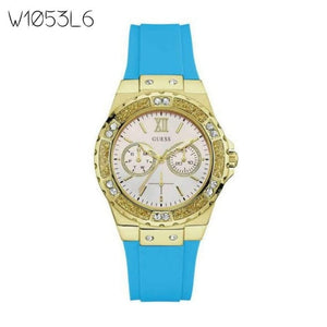 Guess Limelight Crystal White Dial Light Blue Rubber Strap Watch for Women - W1053L6 Buy Now By Guess