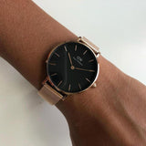 Daniel Wellington Petite Melrose Black Dial Rose Gold Mesh Strap Watch For Women - DW00100303 Buy Now By Daniel Wellington