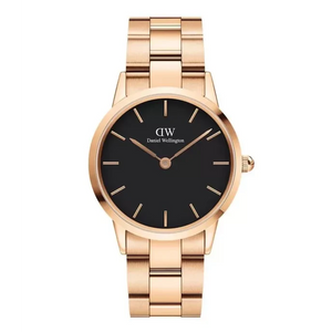 Daniel Wellington Iconic Link Black Dial Rose Gold Steel Strap Watch for Women - DW00100210 Buy Now By Daniel Wellington
