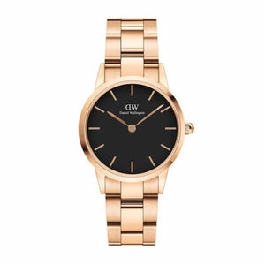 Daniel Wellington Iconic Link Analog Black Dial Rose Gold Steel Strap Watch For Women - DW00100214 Buy Now By Daniel Wellington