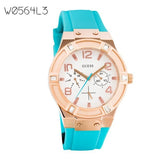 Guess Jet Setter White Dial Turquoise Silicone Strap Watch For Women - W0564L3 Buy Now By Guess