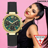 Guess Solstice Green Dial Black Rubber Strap Watch for Women - GW0113L1 Buy Now By Guess