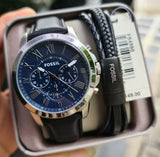 Fossil Grant Chronograph Blue Dial Black Leather Strap Watch for Men - FS4990 Buy Now By Fossil