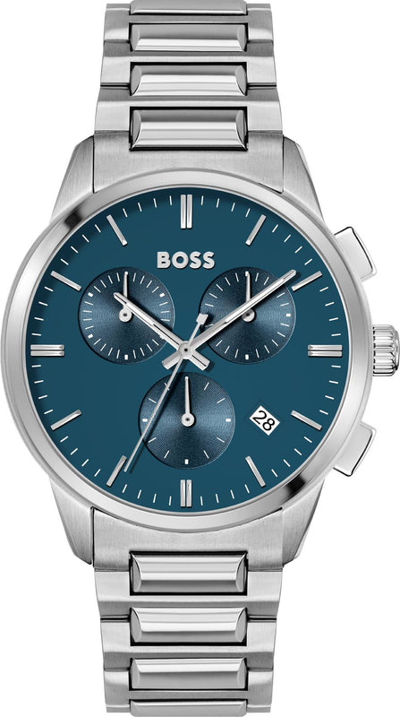 Hugo Boss Dapper Chronograph Blue Dial Silver Steel Strap Watch For Men - 1513927 Buy Now By Hugo Boss