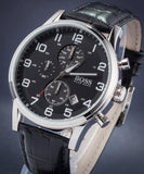 Hugo Boss Aeroliner Chronograph Black Dial Black Leather Strap Watch For Men - 1512448 Buy Now By Hugo Boss