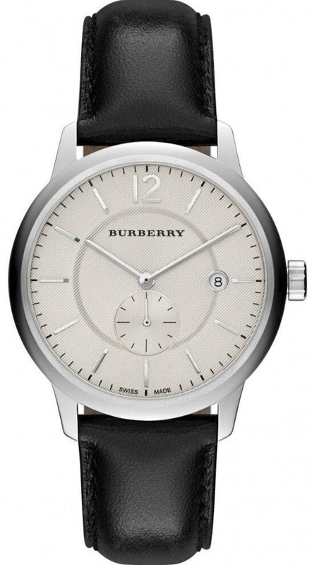 Burberry The Classic Horseferry Beige Dial Black Leather Strap Watch for Men - BU10000 Buy Now By Burberry