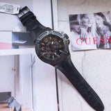 Guess Rigor Analog Black Dial Black Leather Strap Watch For Men - W0040G1 Buy Now By Guess