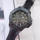 Guess Rigor Analog Black Dial Black Leather Strap Watch For Men - W0040G1 Buy Now By Guess