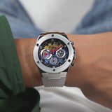Guess Poseidon Chronograph Rainbow Dial White Silicone Strap Watch For Men - GW0425G4 Buy Now By Guess