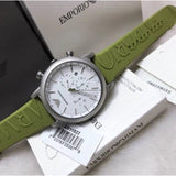 Emporio Armani Chronograph White Dial Green Rubber Strap Watch For Men - AR11022 Buy Now By Emporio Armani
