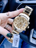Guess Analog Chronograph Gold Dial Gold Steel Strap Watch for Men - W0075G5 Buy Now By Guess