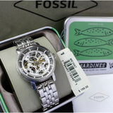 Fossil Boyfriend Automatic Skeleton Silver Dial Silver Steel Strap Watch for Women - ME3067 Buy Now By Fossil