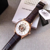 Emporio Armani Epoca White Skeletal Dial Black Leather Strap Watch For Men - AR2073 Buy Now By Emporio Armani