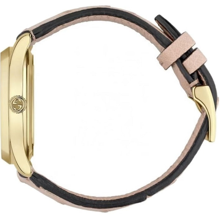 Gucci G Timeless Skeleton 16K Gold Mother of Pearl Dial Pink Leather Strap Watch For Women - YA1264110 Buy Now By Gucci