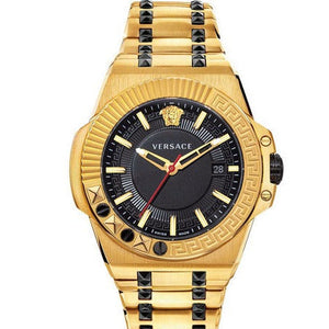 Versace Chain Reaction Quartz Black Dial Two Tone Steel Strap Watch for Men - VEDY00619 Buy Now By Versace